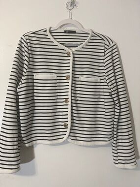 Girls' Black & White Striped Button-Front Jacket